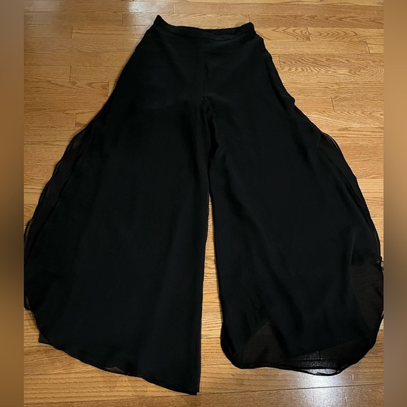 [4] St.John Couture Evening Black Silk Wide Slit Leg Georgette Palazzo Pants WMN - Picture 2 of 13